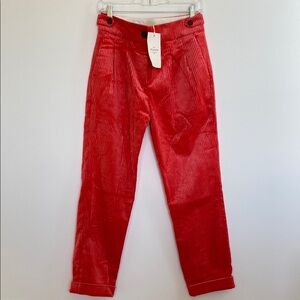 Sezane Pantalon Mitchell Corduroy Orange Straight Pleated Pants